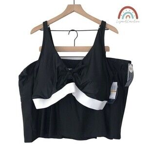 New! Aqua Couture Two Piece Black Bikini Top Swim Skirt Swimsuit Plus Size 3X